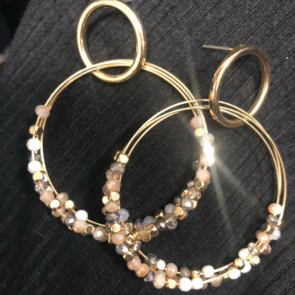 Gold hoop earrings with beads